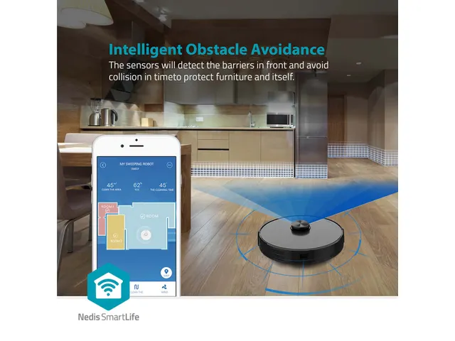 Robotstofzuiger Nedis wifi laser 3-in-1 zwart