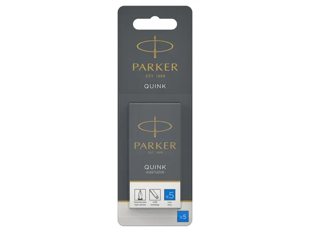 Inktpatroon Parker Quink uitwasbaar blauw blister à 5 stuks