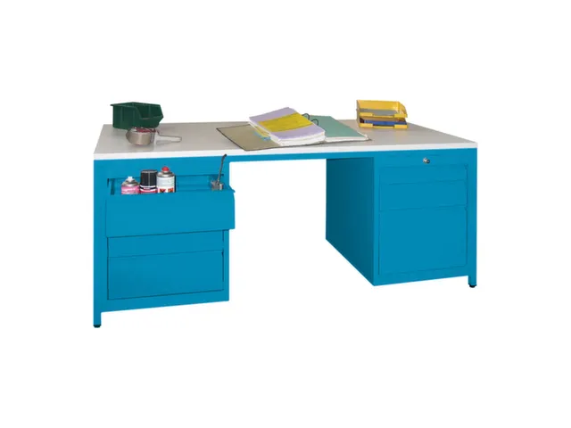 bureau pour atelier HxlxP 720x1700x800mm RAL7035 face avant RAL6011