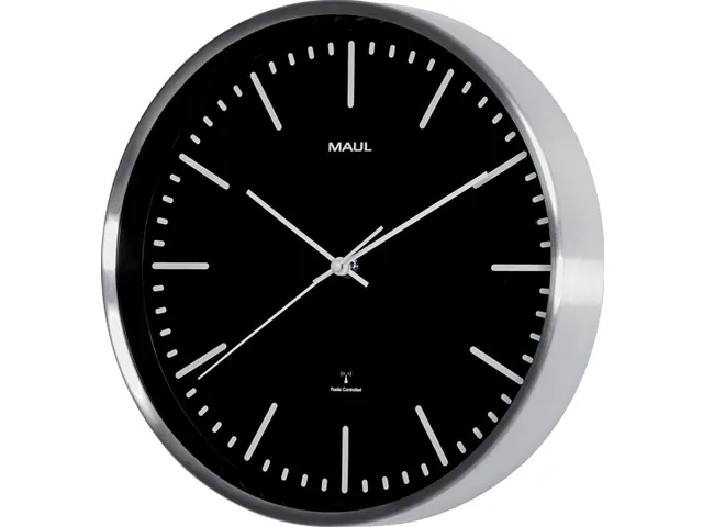 Wandklok Maul Fly RC Ø30,5cmx4.5cm alu/zwart incl.batterij streep