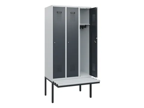 locker met bank,HxBxD 1950x900x815mm,3vak,vak B 300mm,cilinderslot