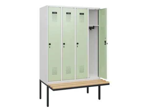 locker met bank,HxBxD 1950x1200x815mm,4vak,vak B 300mm,draaigrendel