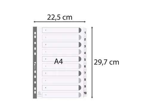 Bedrukte tabbladen geplastificeerde tabs 10-delig 1-10 A4 Wit