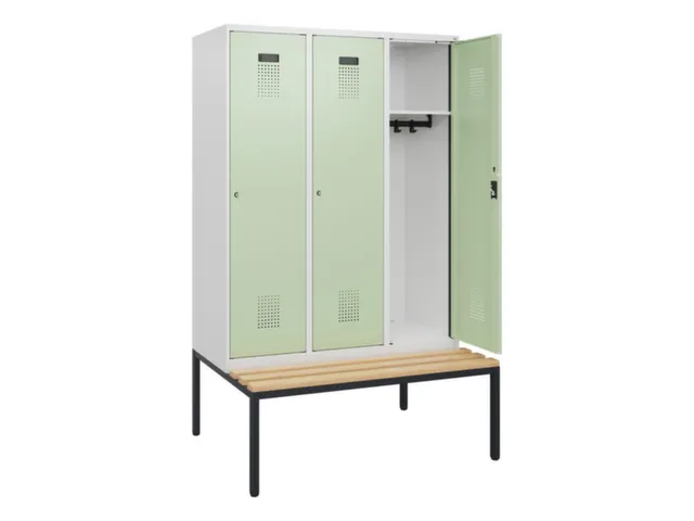 locker met bank,HxBxD 1950x1200x815mm,3vak,vak B 400mm,cilinderslot