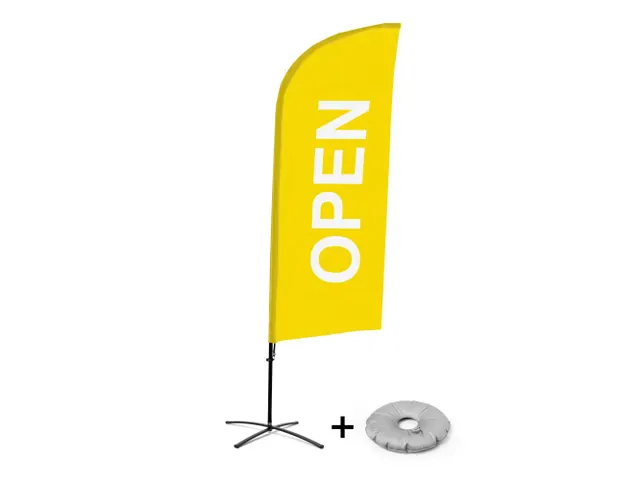 Promotievlag Alu Wind complete set "OPEN" Geel kruisvoet Zwart