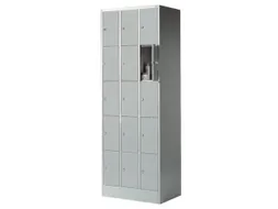 lockerkast,HxBxD 1950x680x480mm,3x5vakken,romp RAL7035,front RAL7035