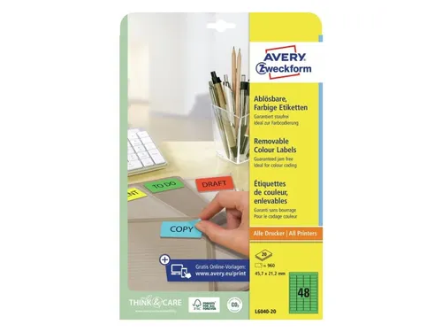 Gekleurde etiketten Avery Zweckform 45.7x21.2mm Groen 960 stuks