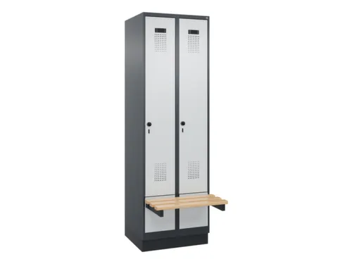 locker met bank,HxBxD 1950x600x815mm,2vak,vak B 300mm,draaigrendel