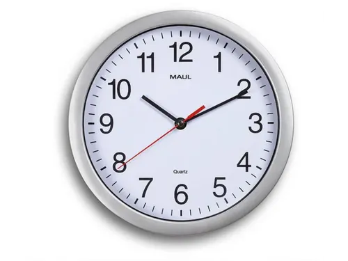 Wandklok MAULrun quartz Ø25x5cm kunststof zilver/wit incl.batterij