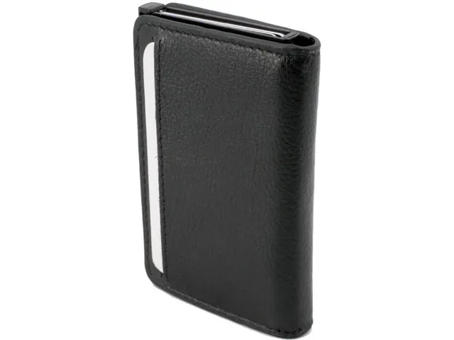 Pasjeshouder Clicksafe RFID nappaleer ZW/ZW 6 pasjes met opbergvak voo