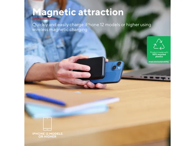 Trust 24877 Magno Draadloze magnetische powerbank 5.000 mAh Zwart