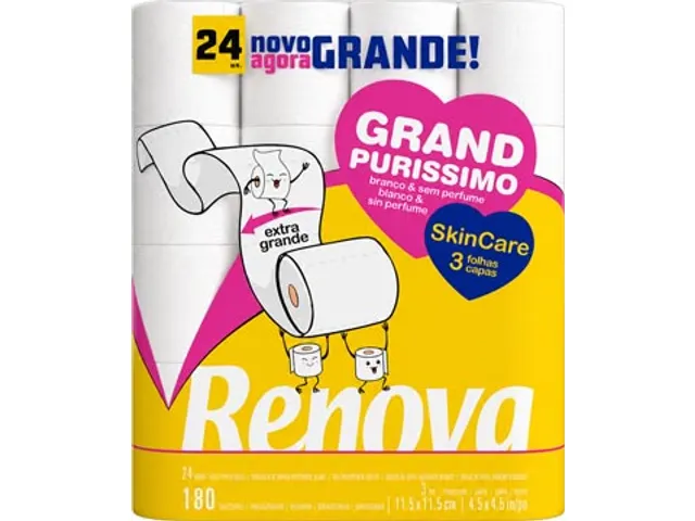 Renova Purissimo toiletpapier, 3-laags, 180 vellen, pak van 24 rollen