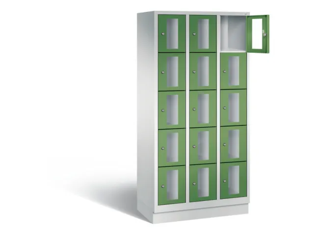 Lockerkast 1800x900x500mm 3x5 vakken Cilinderslot, Sokkel, RAL6011