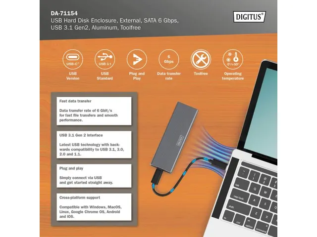 USB-behuizing voor harde schijf extern SATA 6Gbps USB 3.1 Gen2 Alu