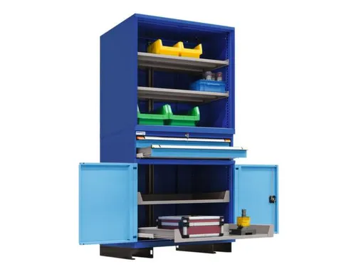 combikast HxBxD 2100x805x695mm 4xbodem 2laden Key lock blauw grijs