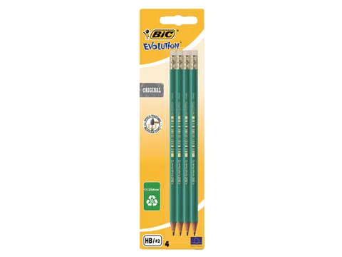 Potlood Bic Evolution ecolutions zeshoekig HB met gumtop 4 Stuks