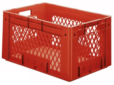 Euronorm Stapelkrat 320x600x400mm 60l Opengewerkt/Bodem Gesl. Rood