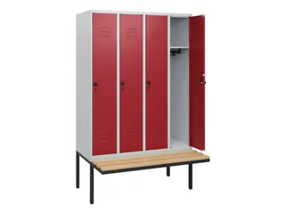 locker met bank,HxBxD 1950x1200x815mm,4vak,vak B 300mm,draaigrendel - 2
