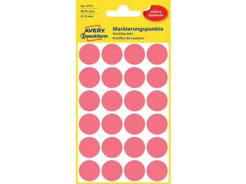 Etiket Avery Zweckform 3172 Rond Ø18mm Lichtrood 96 Stuks
