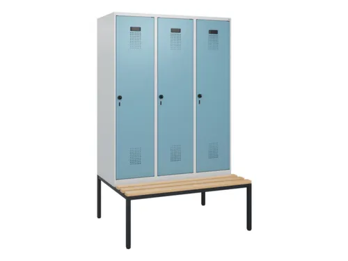 locker met bank,HxBxD 1950x1200x815mm,3vak,vak B 400mm,draaigrendel