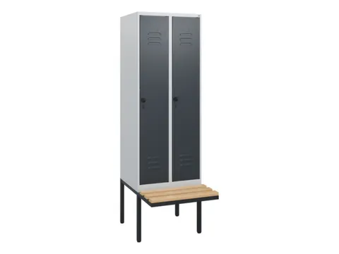 locker met bank,HxBxD 1950x600x815mm,2vak,vak B 300mm,draaigrendel