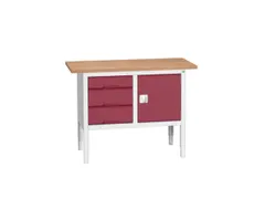 werkbank,HxBxD 830-930x1250x600mm,multiplexblad,uitrusting: 3laden