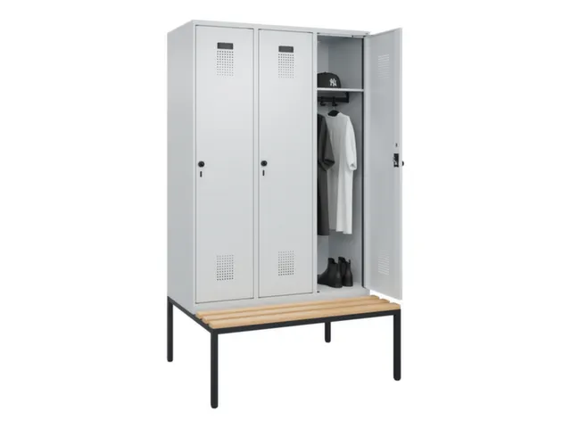 locker met bank,HxBxD 2120x1200x815mm,3vak,vak B 400mm,draaigrendel