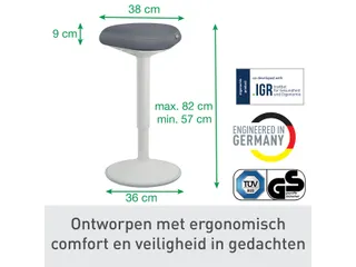Ergo actieve zit/sta kruk met comfortzitting en gasveer 57-82cm grijs - 15