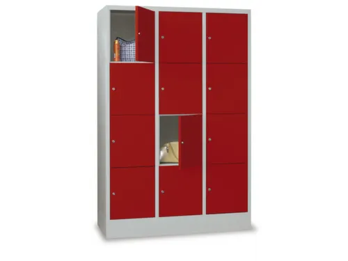 lockerkast,HxBxD 1850x1200x500mm,3x4vakken,RAL7035,front RAL3000