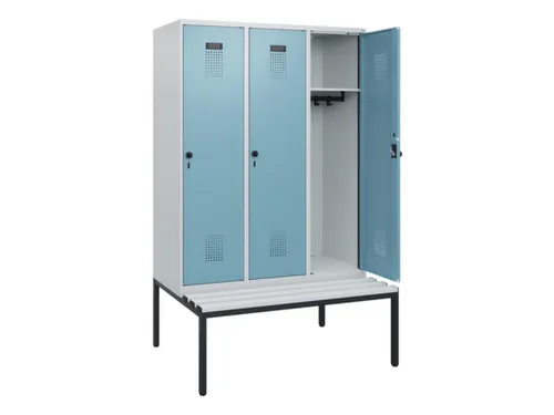 locker met bank,HxBxD 1950x1200x815mm,3vak,vak B 400mm,draaigrendel