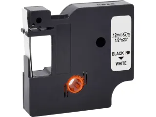Labeltape voor Dymo 45013 12mmx7m zwart op wit gelamineerd - 1