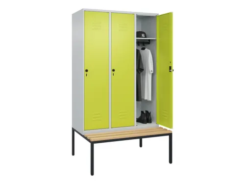locker met bank,HxBxD 2120x1200x815mm,3vak,vak B 400mm,draaigrendel