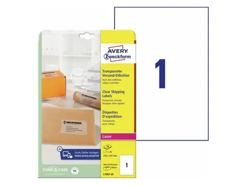 laseretiket Avery Zweckform 210x297mm transparant A4 25 stuks