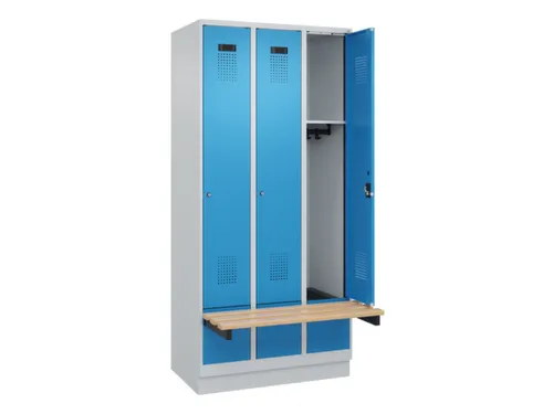 locker met bank,HxBxD 1950x900x815mm,3vak,vak B 300mm,cilinderslot