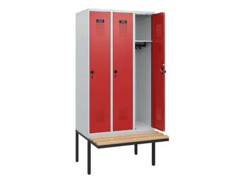 locker met bank,HxBxD 1950x900x815mm,3vak,vak B 300mm,draaigrendel