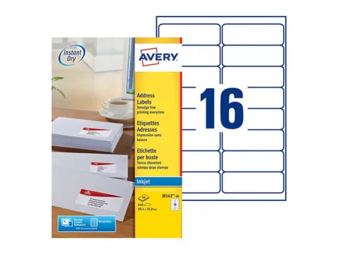 Adresetiket Avery J8162-40 99.1x33.9mm Inkjet wit 640 stuks