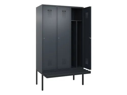 locker met bank,voor scheiding van kleding,HxBxD 2120x1200x815mm,3vak