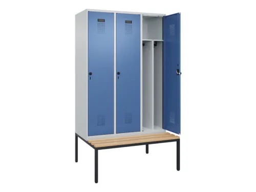 locker met bank,voor scheiding van kleding,HxBxD 2120x1200x815mm,3vak
