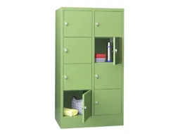 lockerkast,HxBxD 1518x800x500mm,2x4vakken,RAL7035,front RAL6011