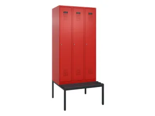 locker met bank,HxBxD 2120x900x815mm,3vak,vak B 300mm,cilinderslot - 2