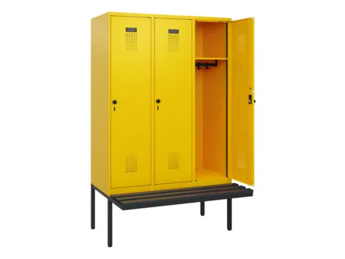 locker met bank,HxBxD 1950x1200x815mm,3vak,vak B 400mm,draaigrendel