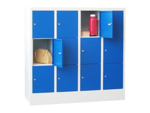lockerkast,HxBxD 1187x1200x500mm,4x3vakken,RAL7035,front RAL5010