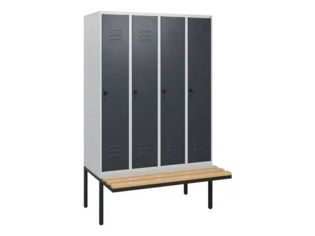 locker met bank,HxBxD 1950x1200x815mm,4vak,vak B 300mm,draaigrendel