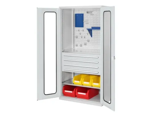 werkplaatskast,HxBxD 1950x1000x600mm,2xStalen bodem,4lade(n),RAL5010