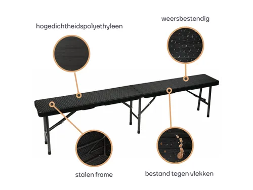 Inklapbare bank weerbestendig 180x25x43cm Rotanlook Zwart