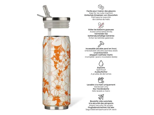 Thermosbeker Les Artistes Paris blik 500ml Orange Flower met rietje