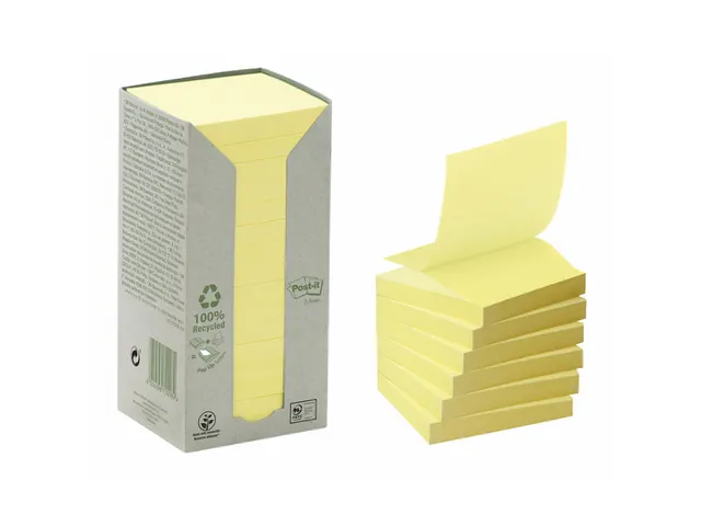Memoblok Post-it Z-Note R330-1T 76x76mm recycled geel 16 stuks