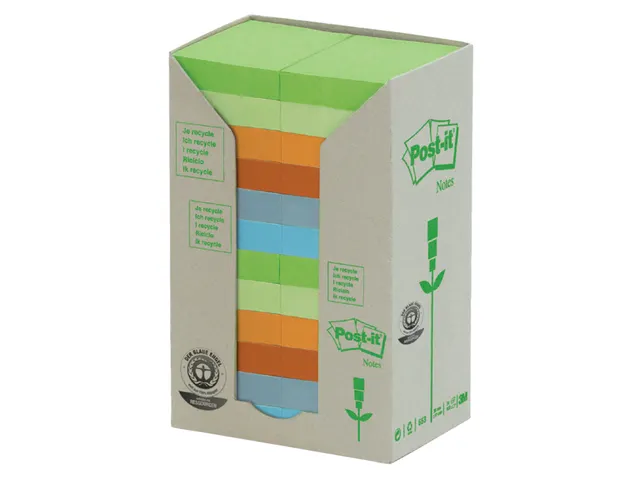 Memoblok 3m Post-it 653 38x51mm 24 Stuks Recycled Assorti