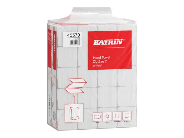 Handdoek Katrin Classic Zigzag 45570 2-laags 23x23cm wit 20x200st | Vouwhanddoeken.nl
