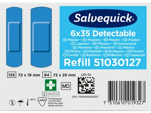 Pleisters Salvequick blauw detectabel refill 35 Stuks